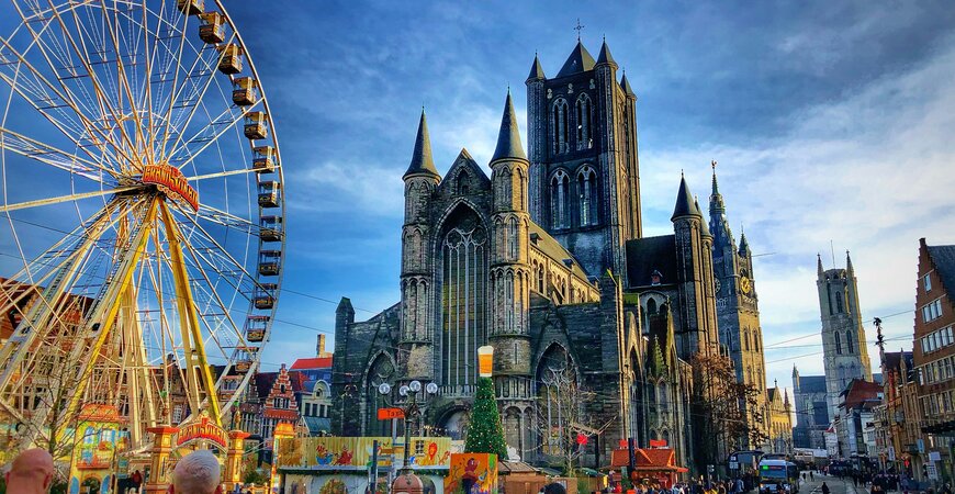 Ghent old town with Saint Nicholas' Church